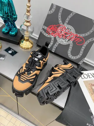 Versace Black Beige Sole Greca Key Pattern Chunky Sneakers 5