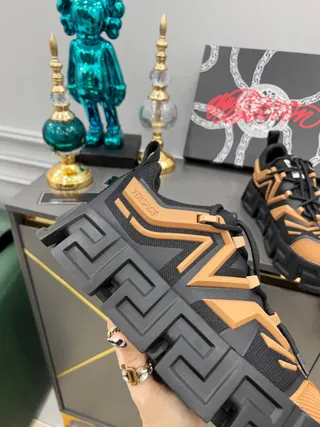 Versace Black Beige Sole Greca Key Pattern Chunky Sneakers 6