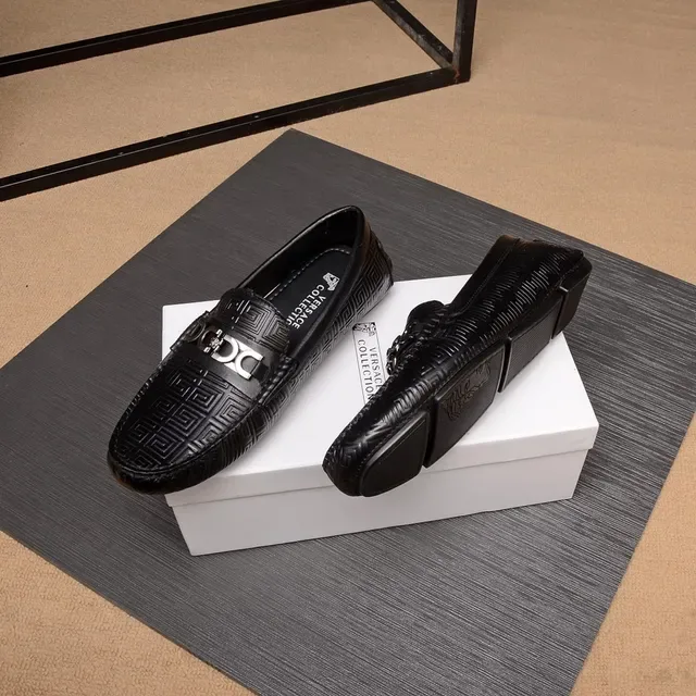 Versace Black Silver Embossed Greca Pattern Metal Horsebit Buckle Loafer 8