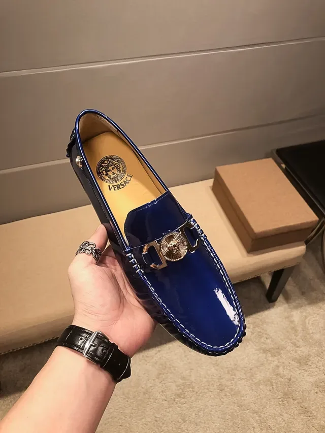 Versace Chain Reaction Mocasins Azul Brilho Medusa 5