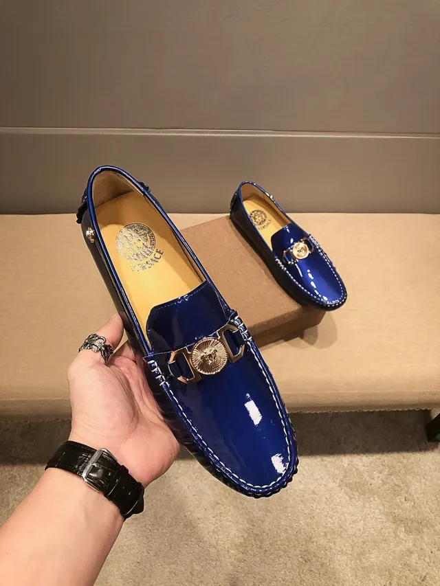 Versace Chain Reaction Mocasins Azul Brilho Medusa 7