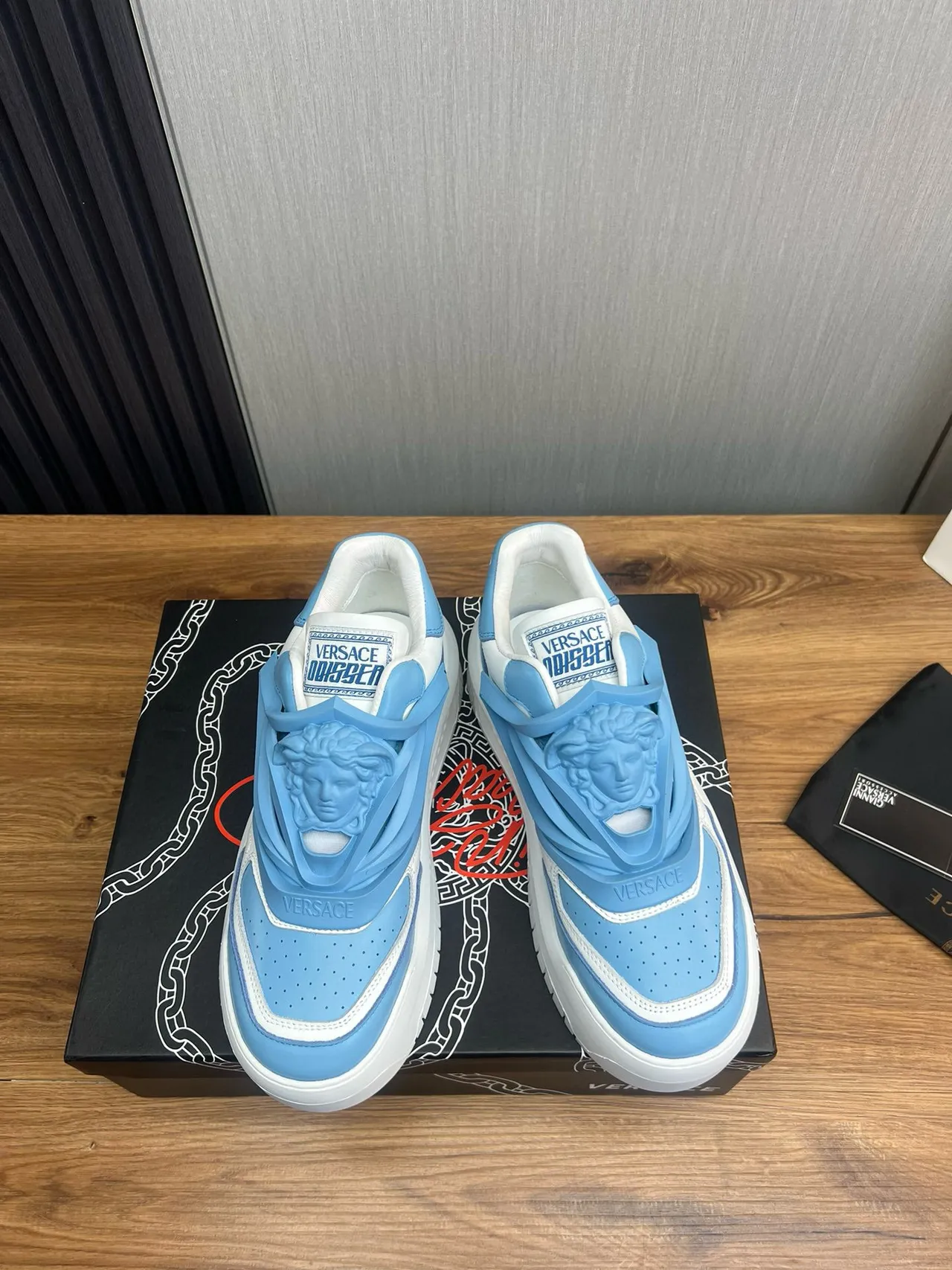 Versace Chain Reaction Light Blue and White Chunky Sneakers 2