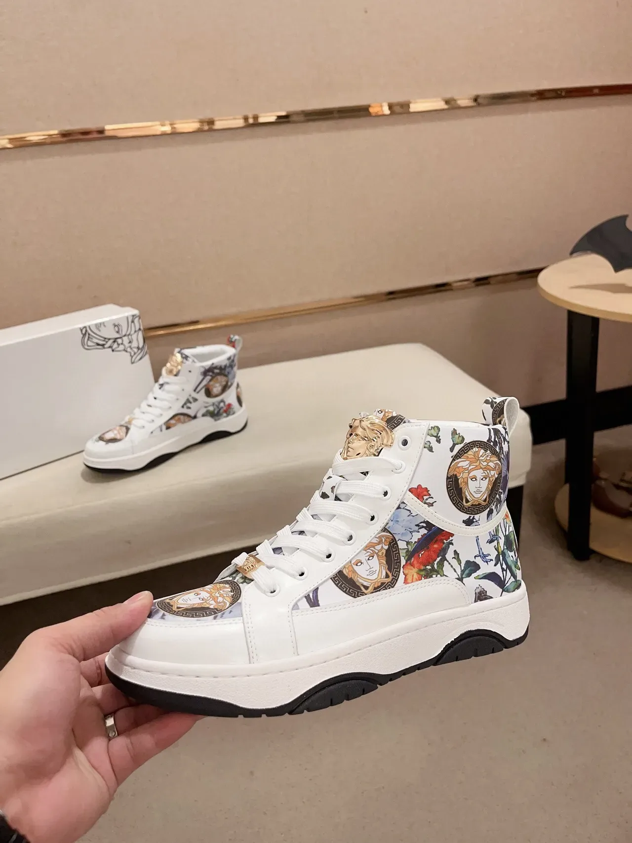 Versace Chain Reaction Medusa Floral Print White Lifestyle Sneakers 4