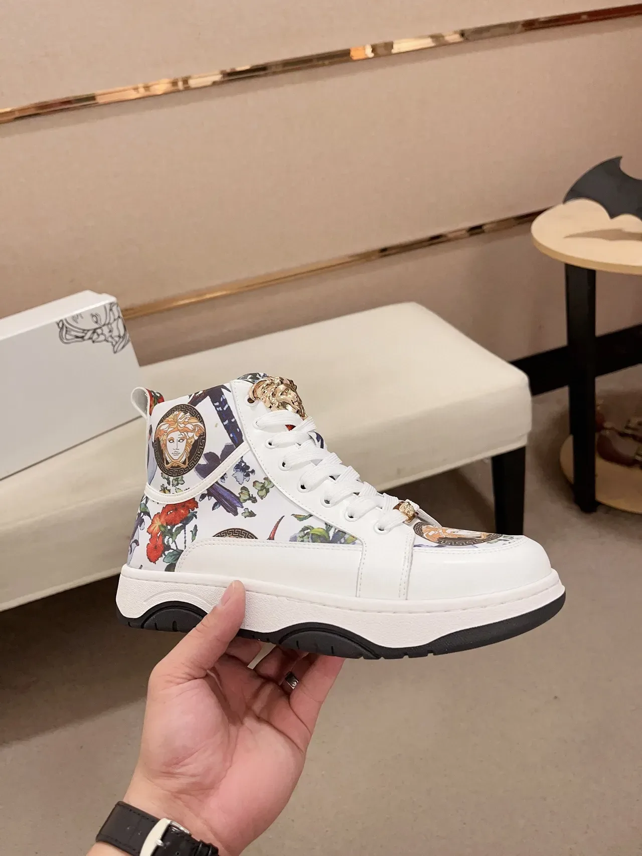 Versace Chain Reaction Medusa Floral Print White Lifestyle Sneakers 5
