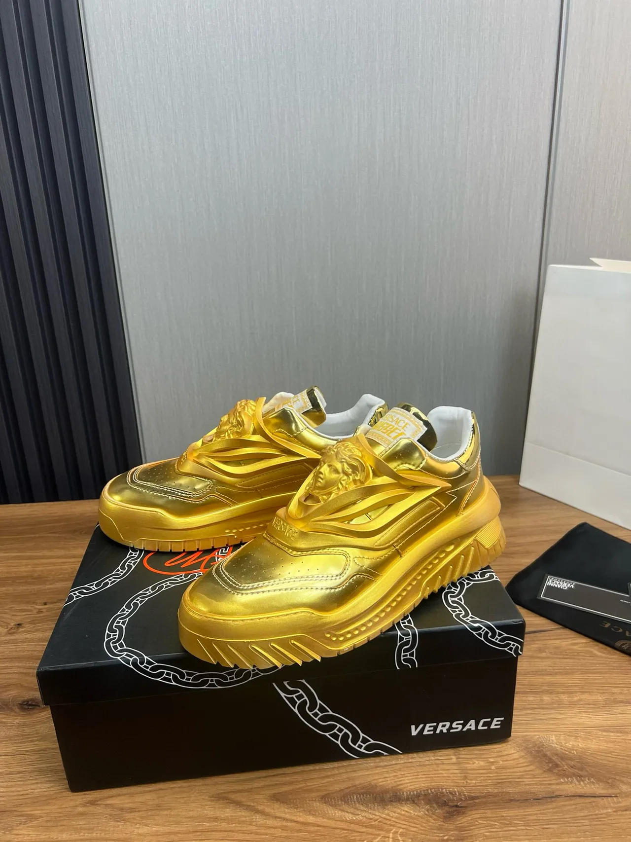 Versace Chain Reaction Metallic Gold Chunky Sneakers 3