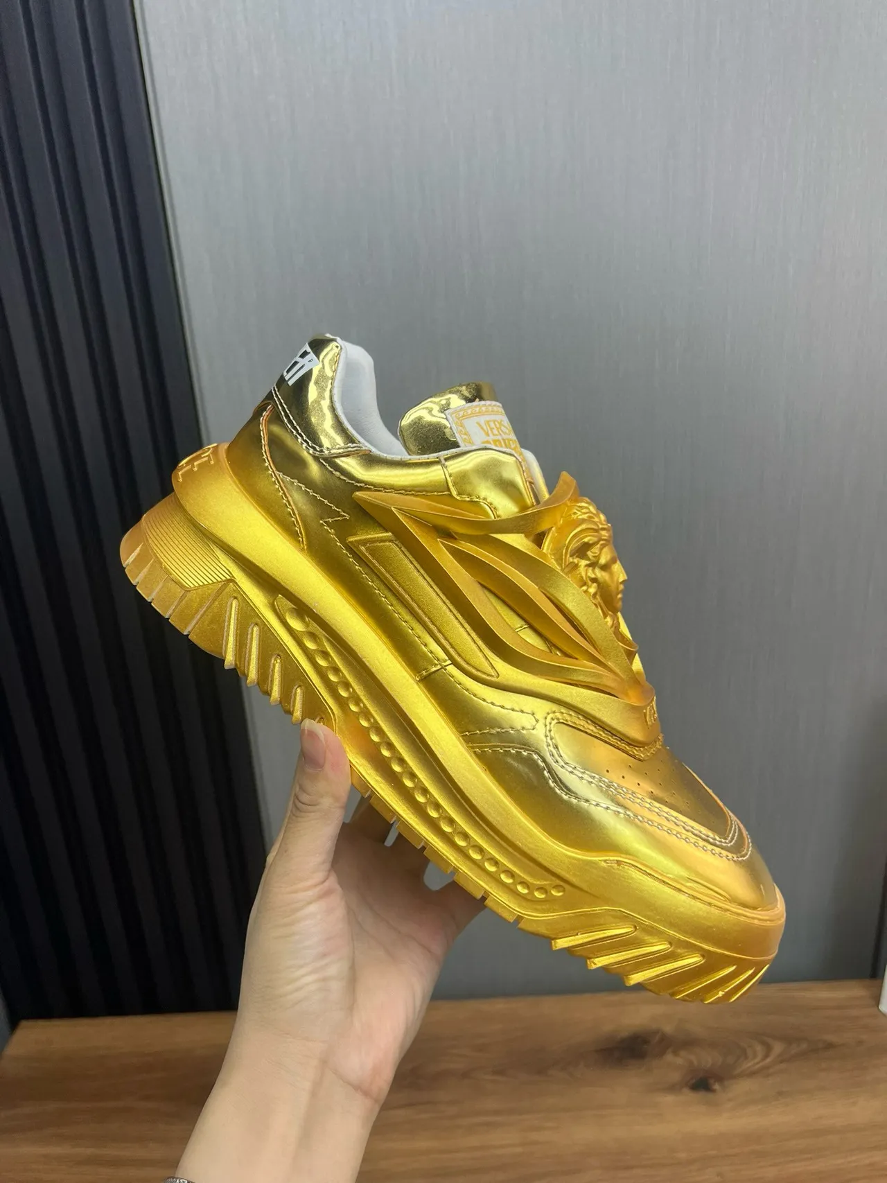 Versace Chain Reaction Metallic Gold Chunky Sneakers 4