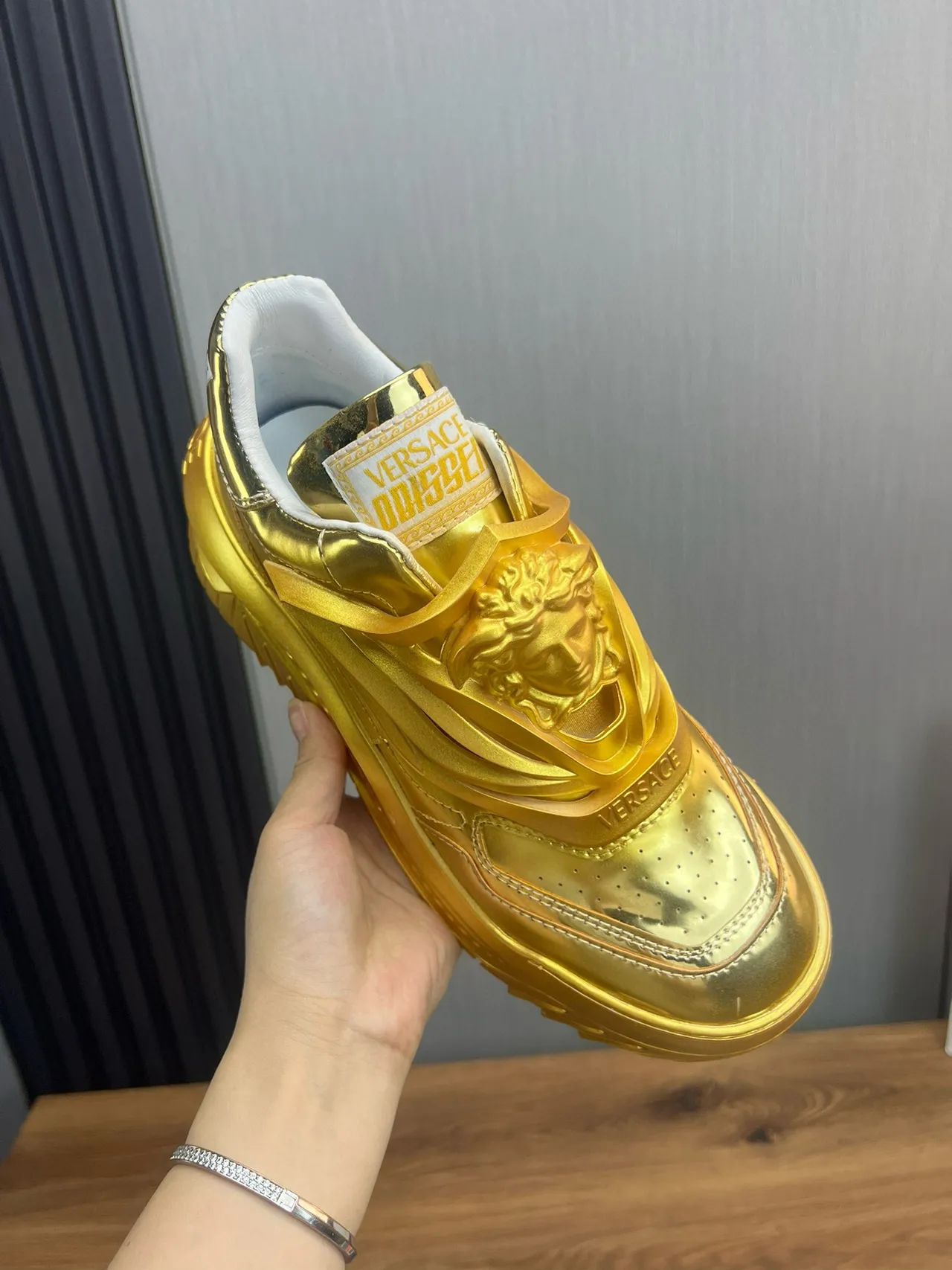 Versace Chain Reaction Metallic Gold Chunky Sneakers 7