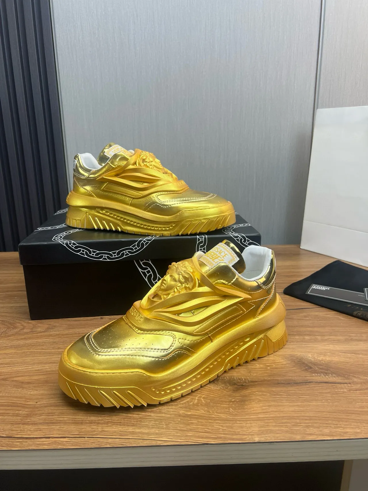 Versace Chain Reaction Metallic Gold Chunky Sneakers 10