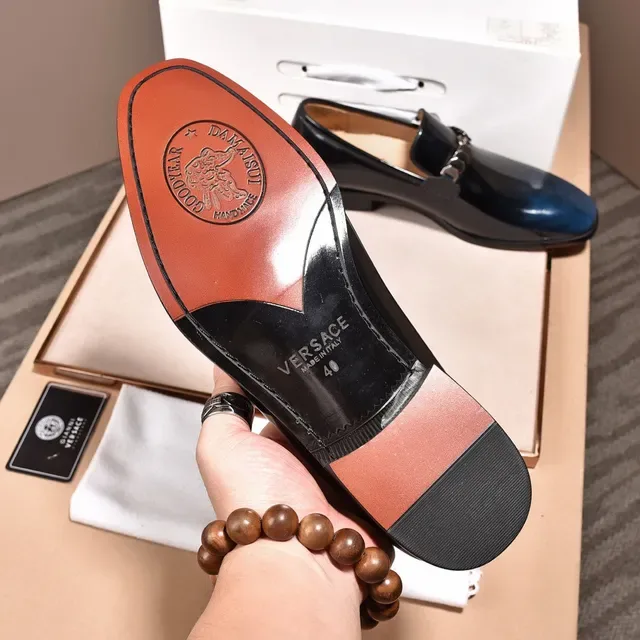 Versace Chain Reaction Navy Blue Patent Leather Loafers 3