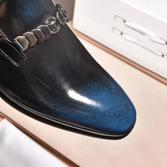 Versace Chain Reaction Navy Blue Patent Leather Loafers 4