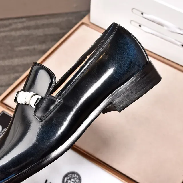 Versace Chain Reaction Navy Blue Patent Leather Loafers 6