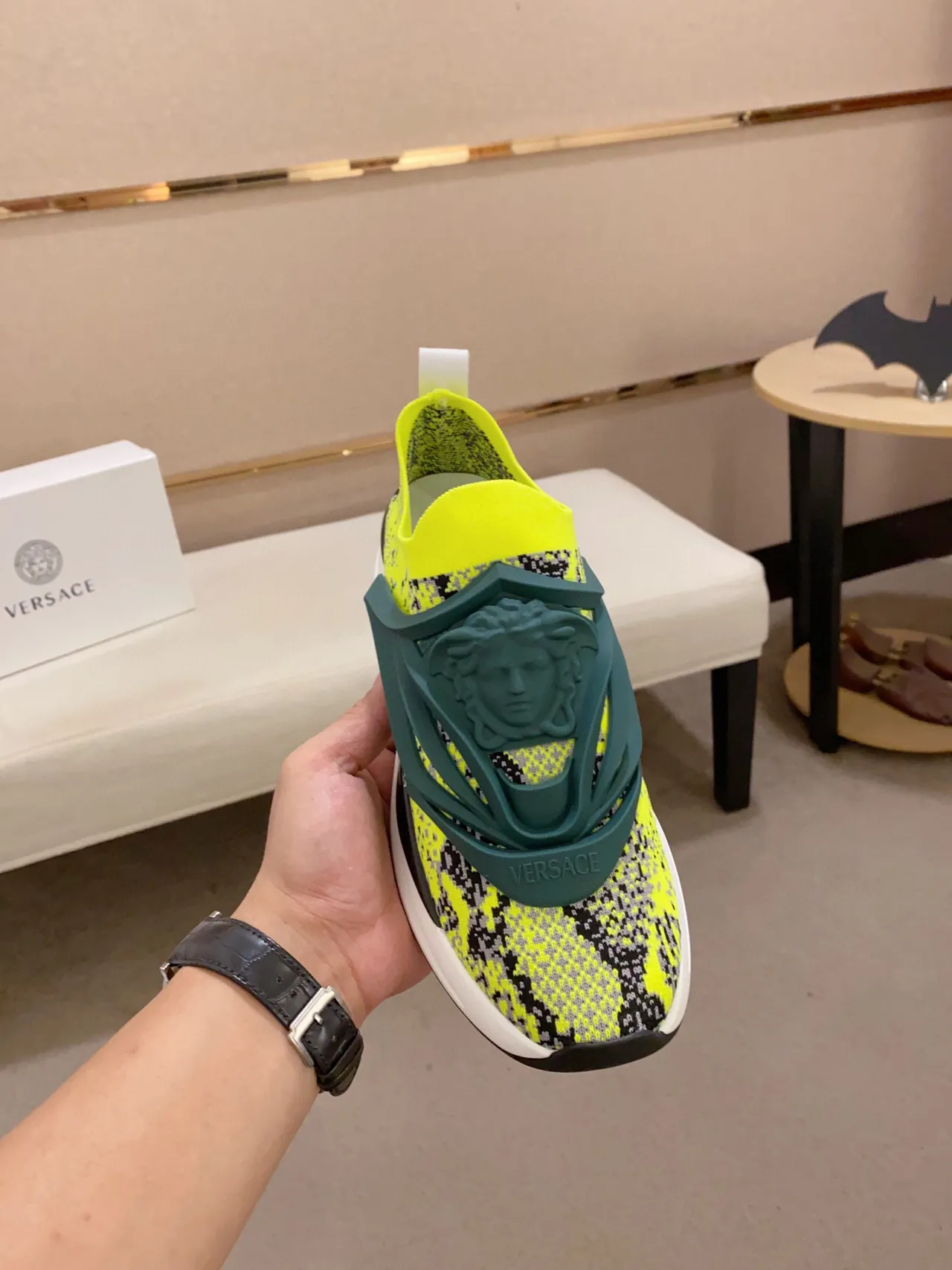 Versace Chain Reaction Sneakers Lifestyle Jaune Néon Tricot Tacheté 8