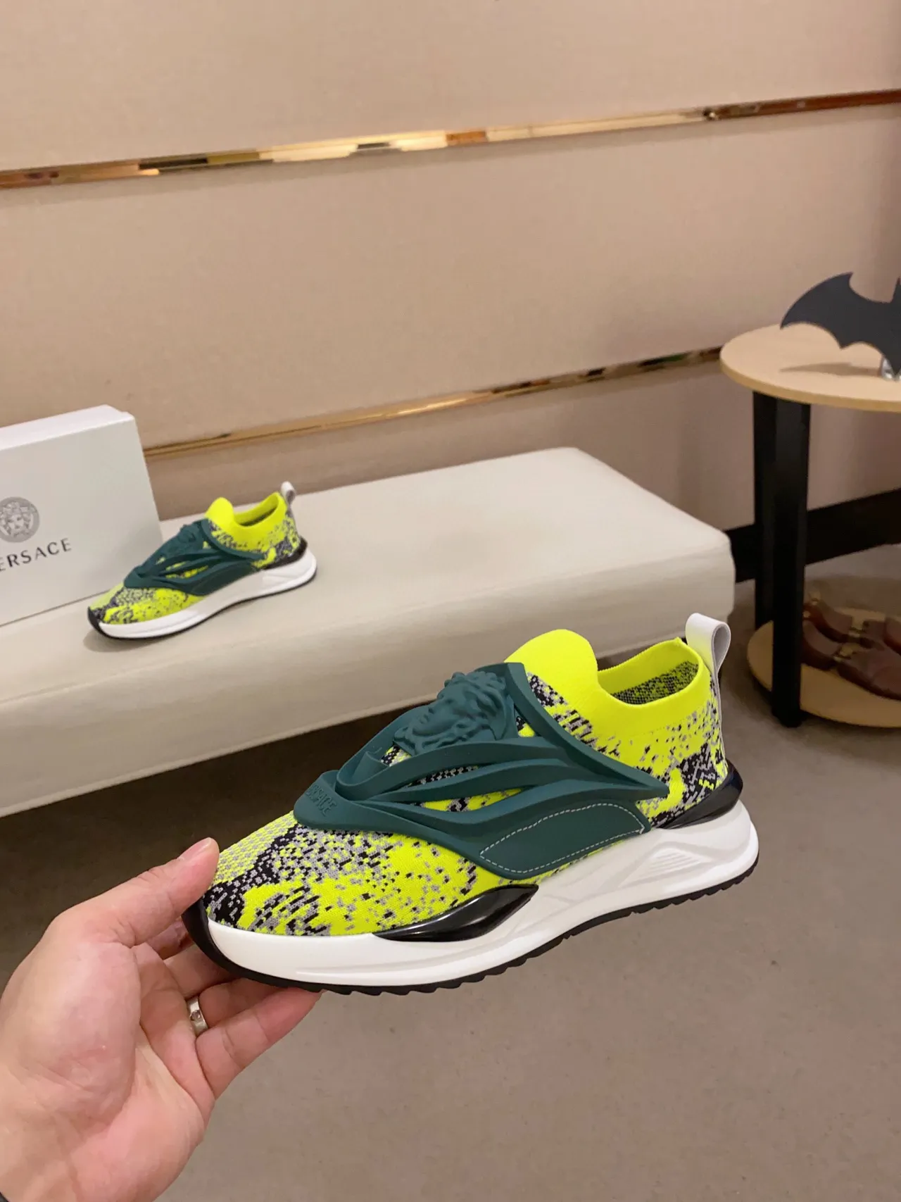 Versace Chain Reaction Sneakers Lifestyle Jaune Néon Tricot Tacheté 9