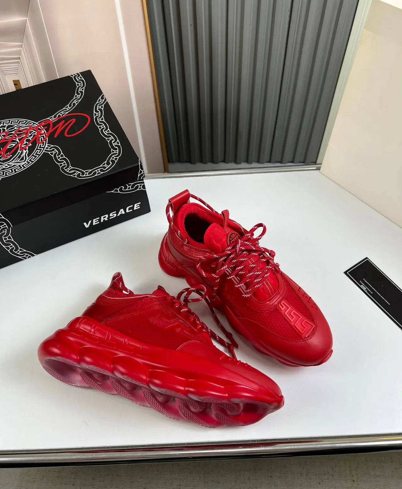 Versace Chain Reaction Red Monochrome Chunky Sneakers 5