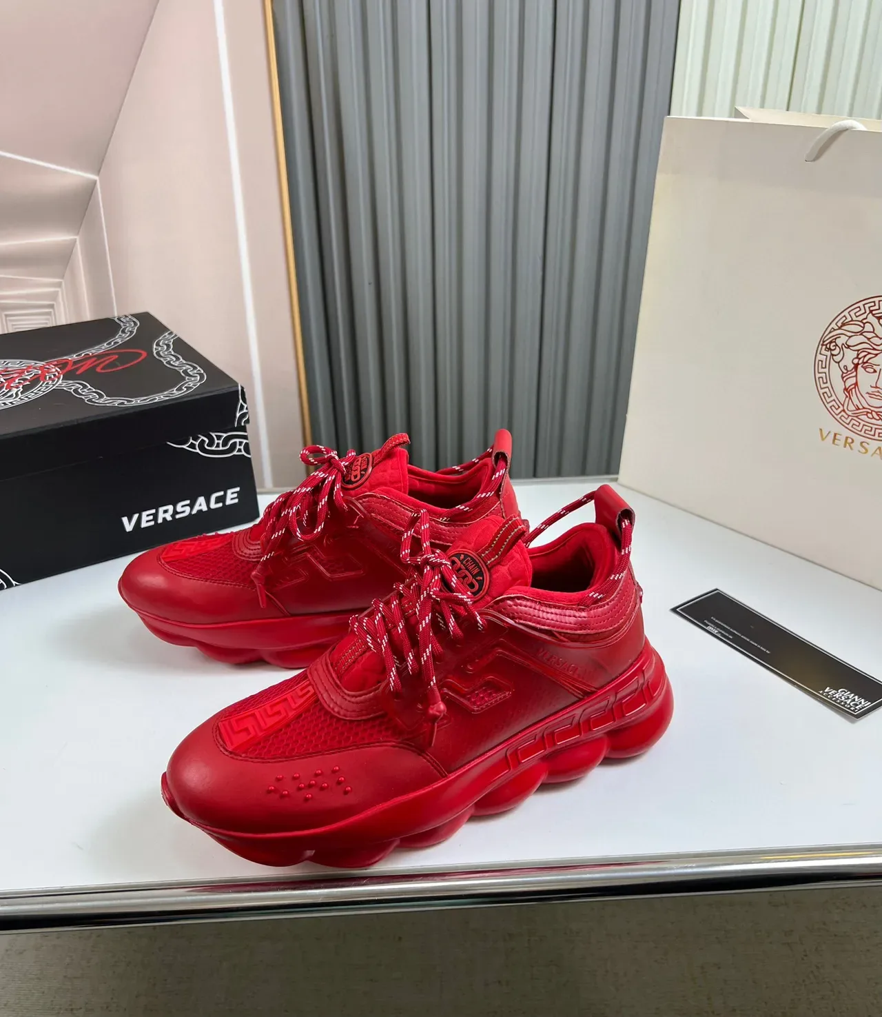 Versace Chain Reaction Red Monochrome Chunky Sneakers 8