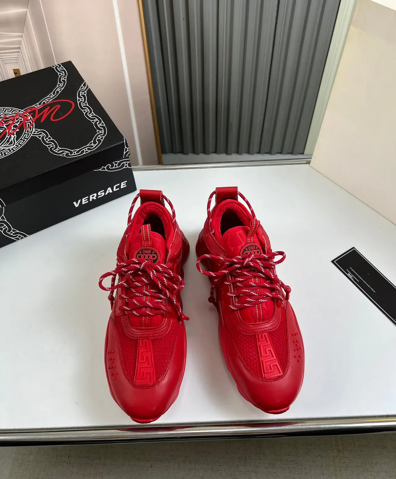 Versace Chain Reaction Red Monochrome Chunky Sneakers 9