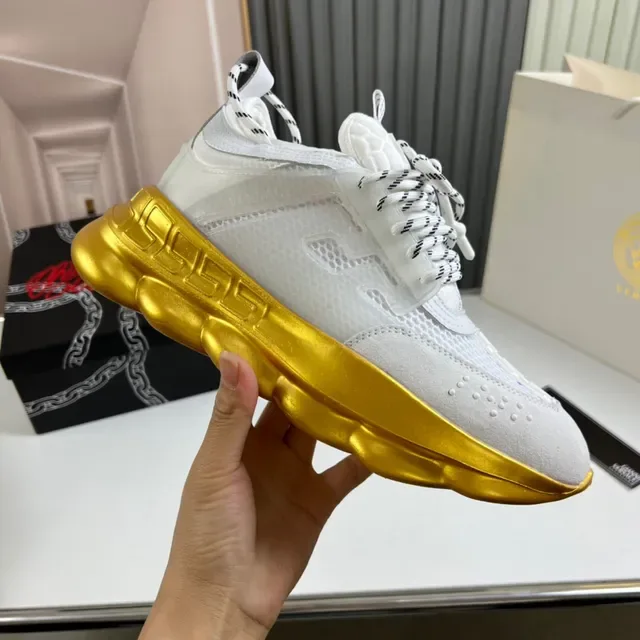Versace Chain Reaction White and Gold Chunky Sneakers 4