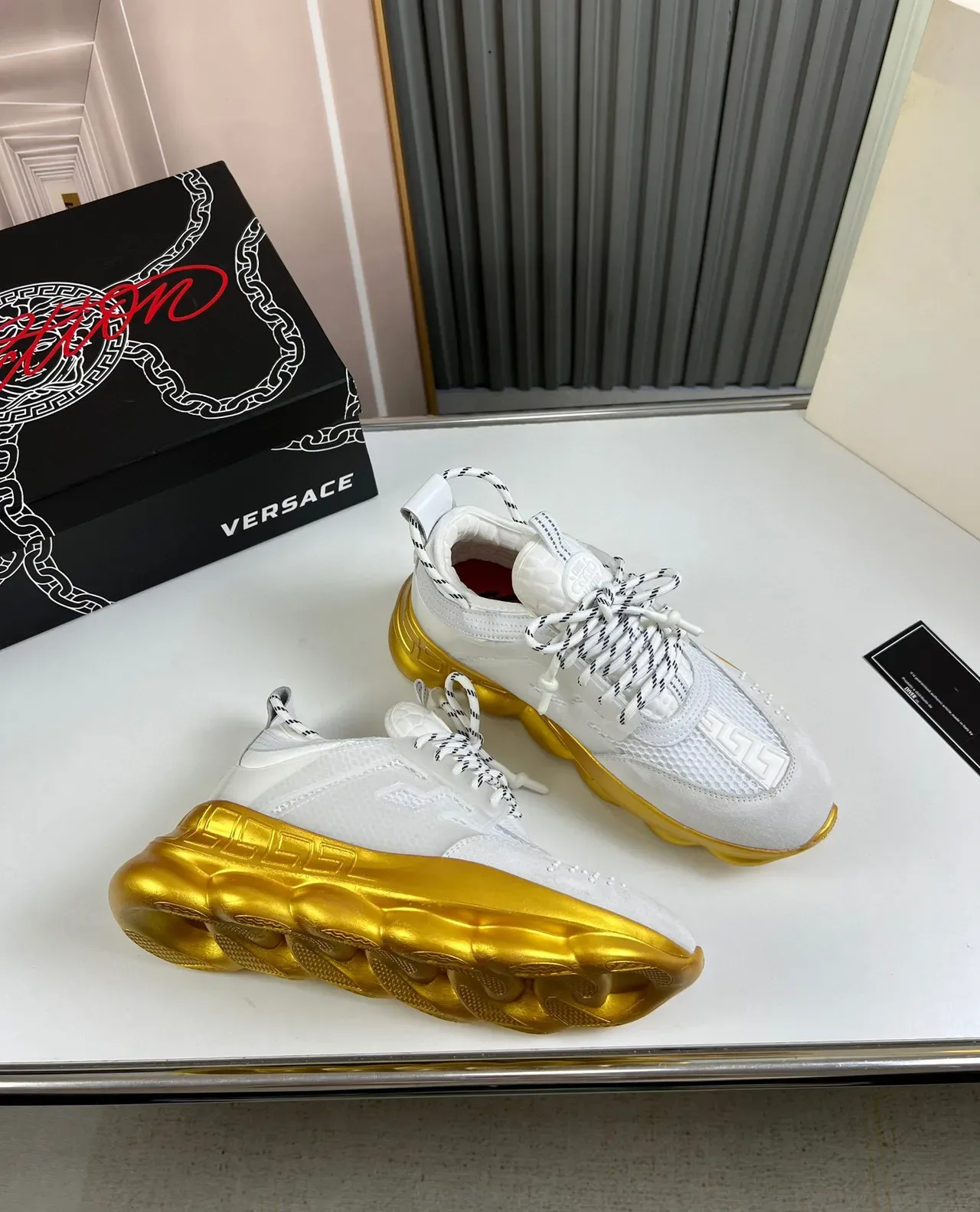 Versace Chain Reaction White and Gold Chunky Sneakers 5