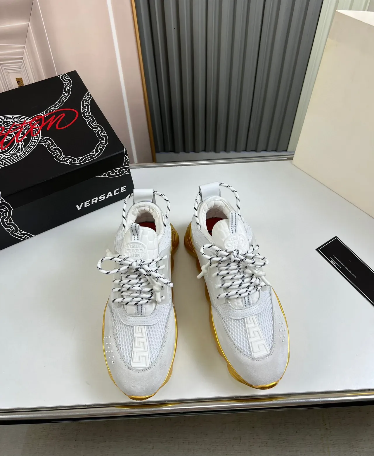 Versace Chain Reaction White and Gold Chunky Sneakers 9
