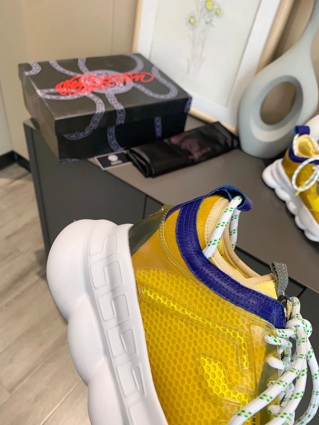 Versace Chain Reaction Yellow Blue Chunky Sneakers 2