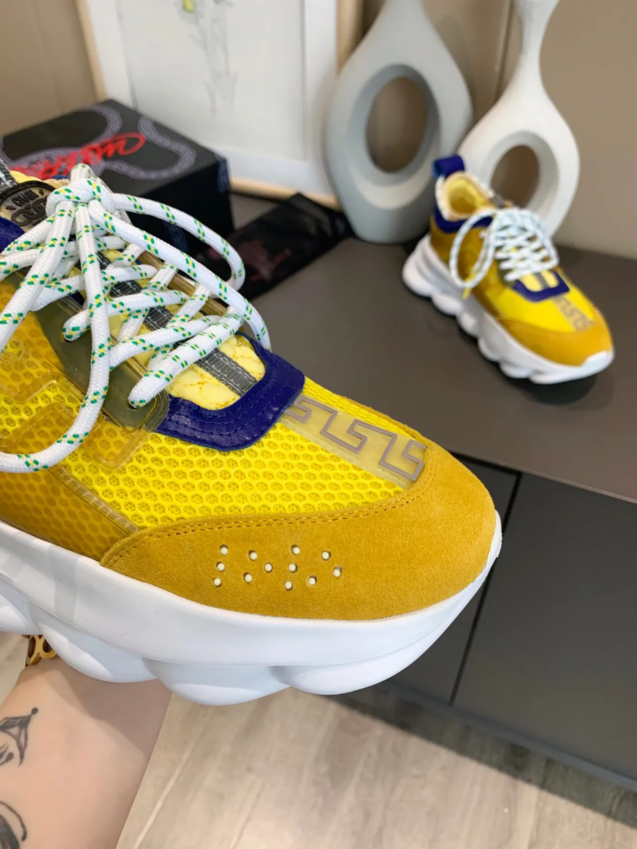Versace Chain Reaction Yellow Blue Chunky Sneakers 3
