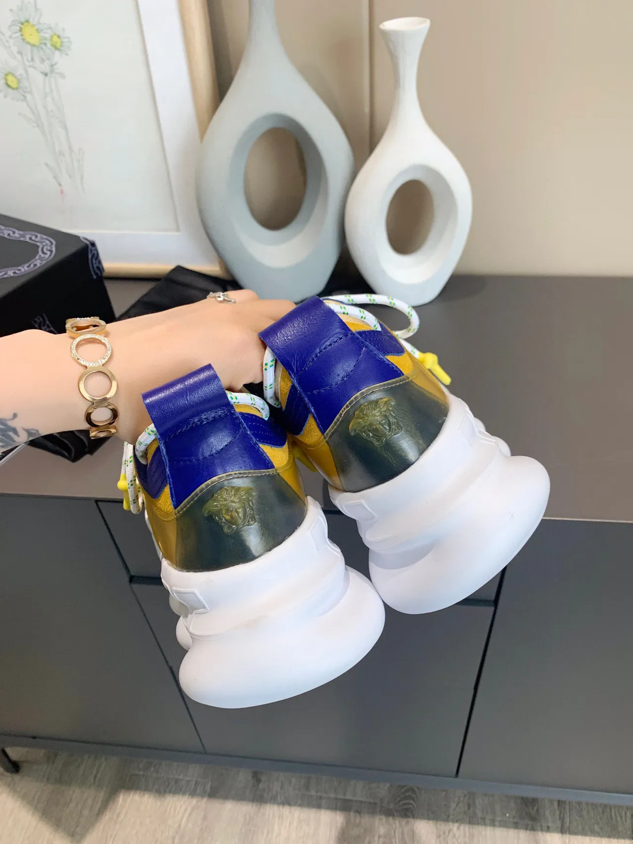 Versace Chain Reaction Yellow Blue Chunky Sneakers 5