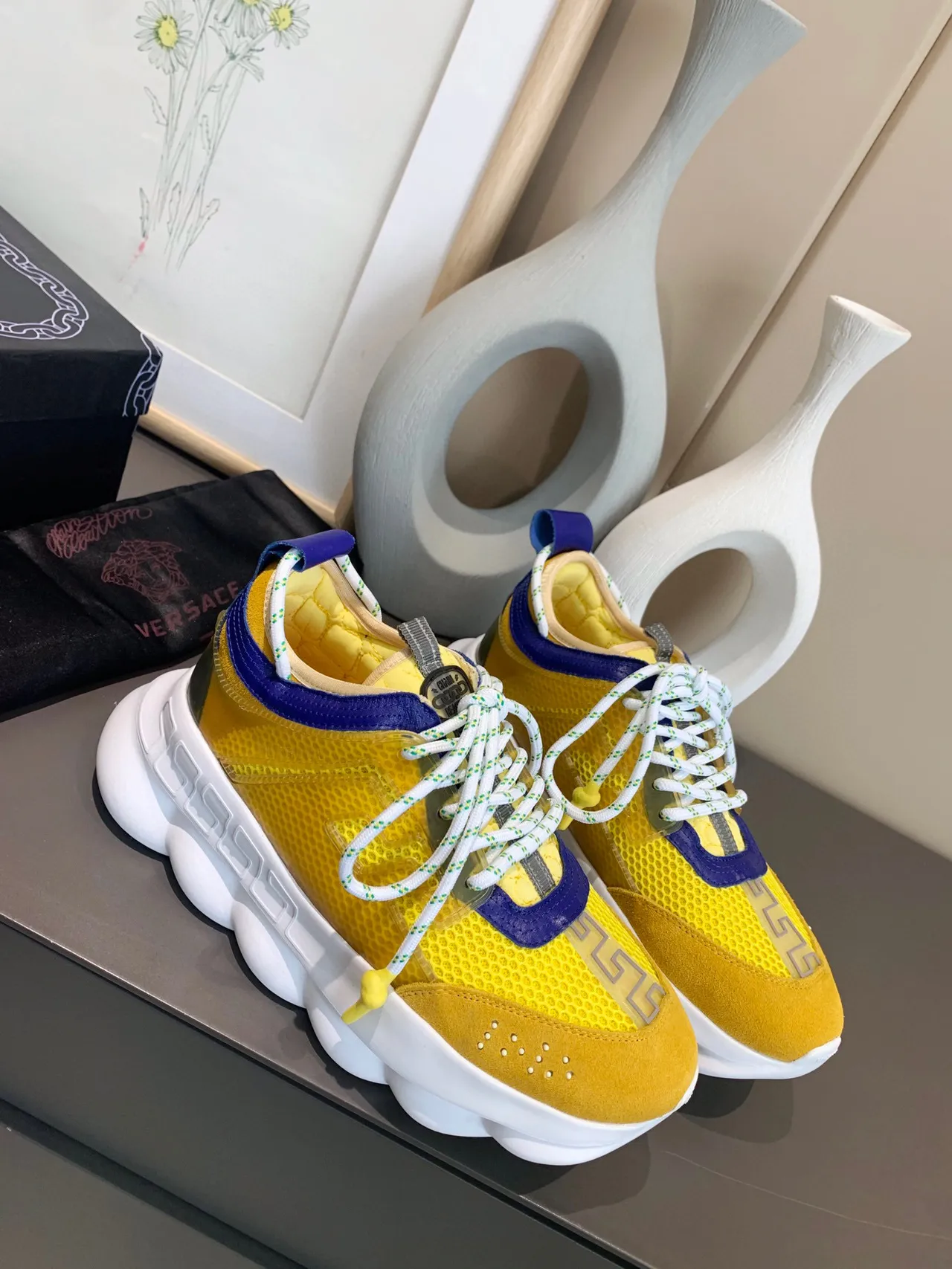 Versace Chain Reaction Yellow Blue Chunky Sneakers 7