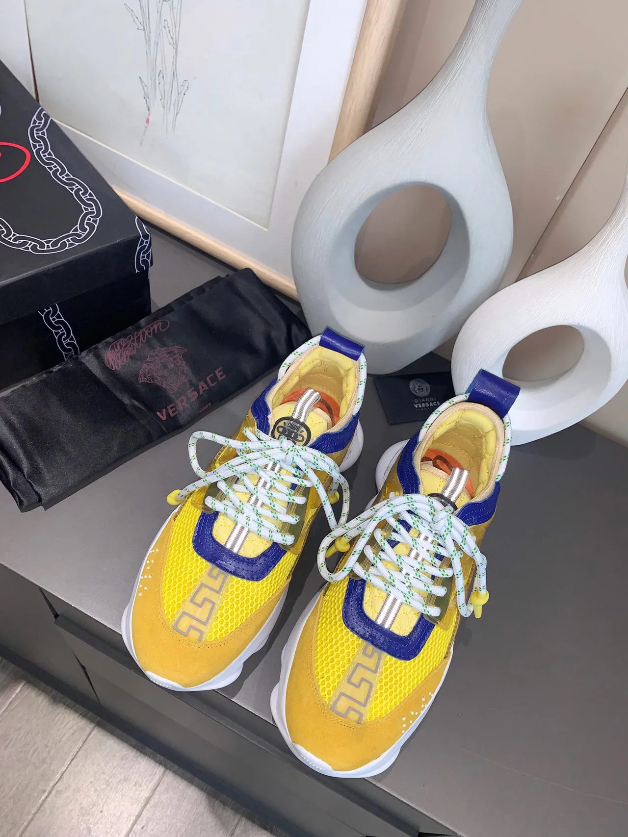 Versace Chain Reaction Yellow Blue Chunky Sneakers 8