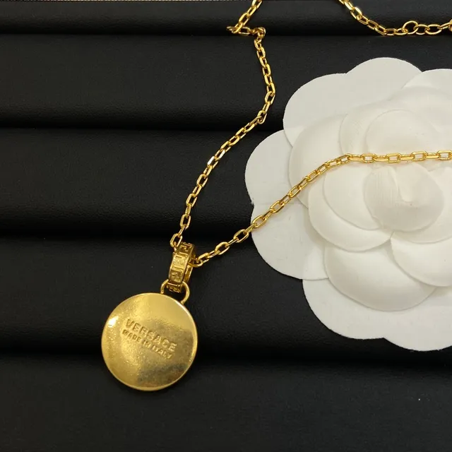 Versace Gold Blue Chain Circular Medallion Necklace 2
