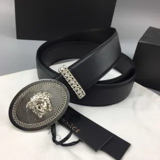 Versace Greca Odissea Medusa Head काली चमड़े की बेल्ट