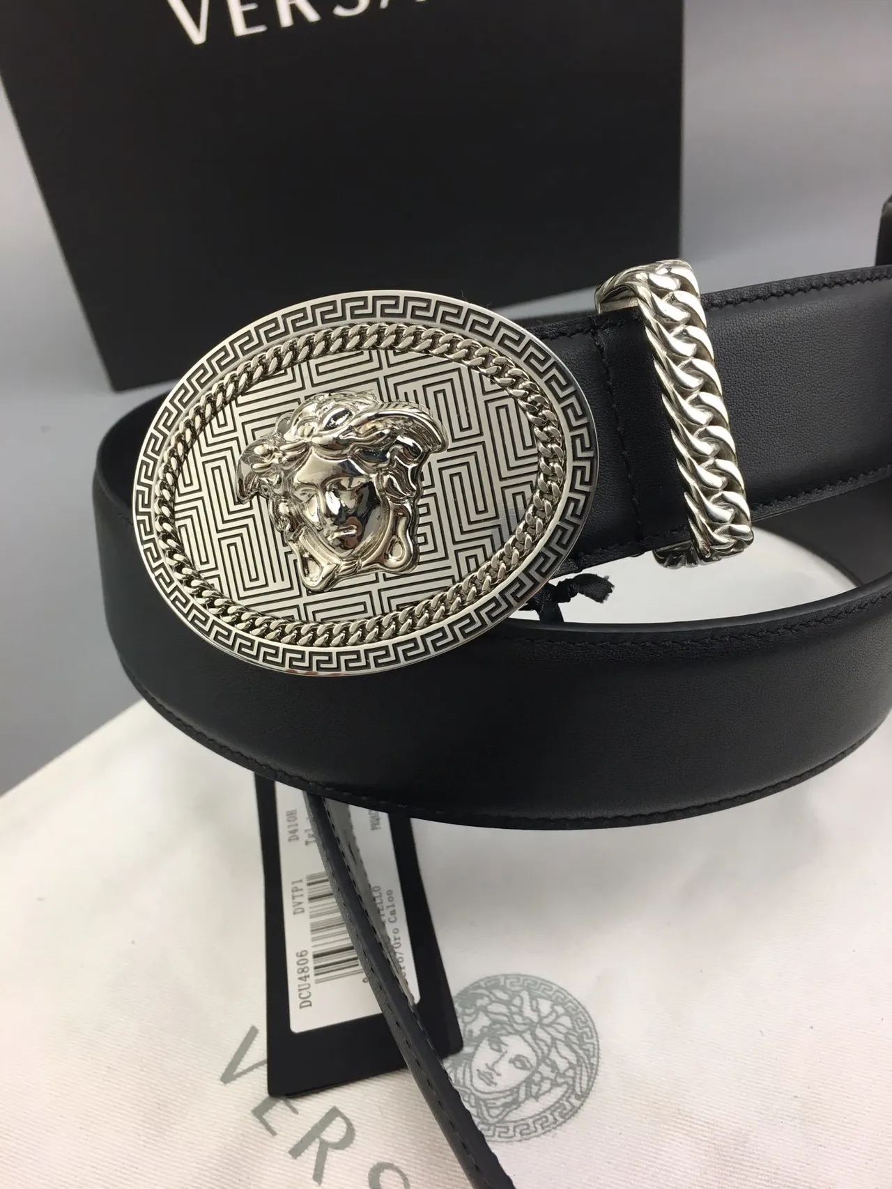 Versace Greca Odissea Medusa Head Black Leather Belt 5