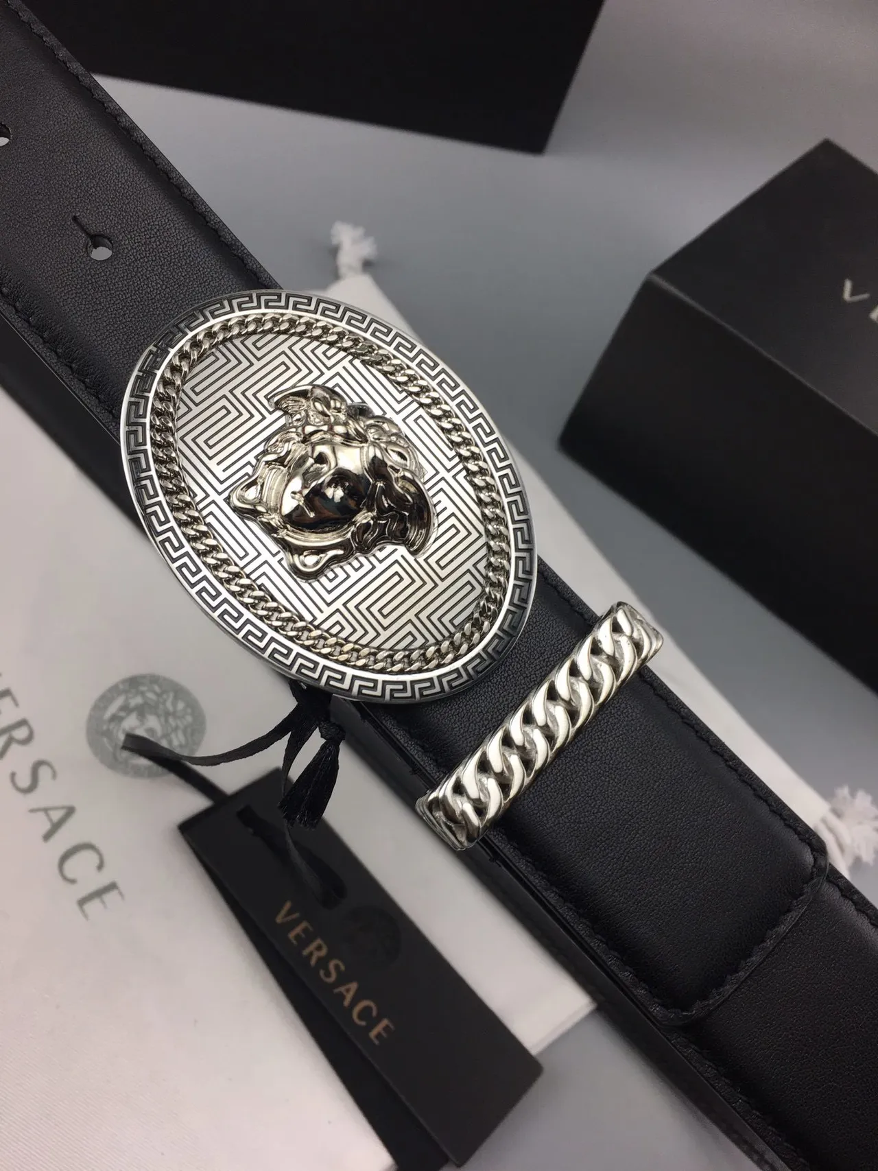 Versace Greca Odissea Medusa Head Black Leather Belt 7