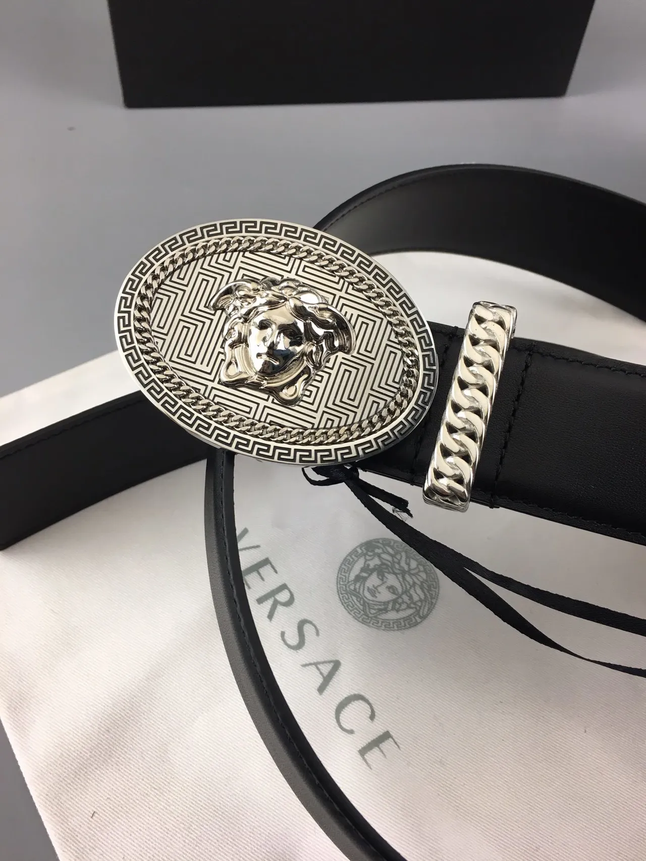 Versace Greca Odissea Medusa Head Black Leather Belt 9