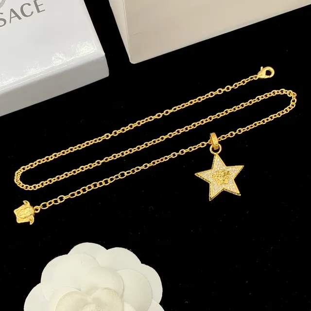 Versace Medusa Étoile Pavé Cristal Ton Or Collier 6