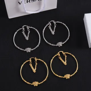 Versace Medusa & V Hoop 银金色 扭绳带 垂坠吊坠耳环
