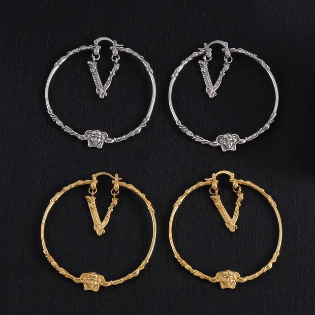 Versace Medusa & V Hoop Prata Dourado Faixa Trançada de Cordo Brincos Pendentes 9