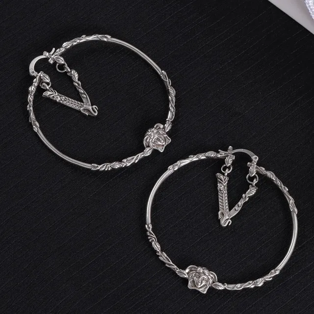 Versace Medusa & V Hoop Prata Dourado Faixa Trançada de Cordo Brincos Pendentes 10