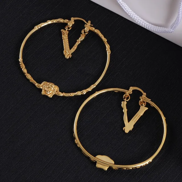 Versace Medusa & V Hoop Prata Dourado Faixa Trançada de Cordo Brincos Pendentes 11