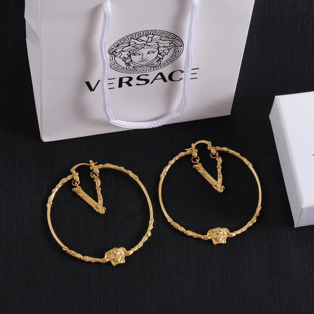 Versace Medusa & V Hoop Prata Dourado Faixa Trançada de Cordo Brincos Pendentes 12