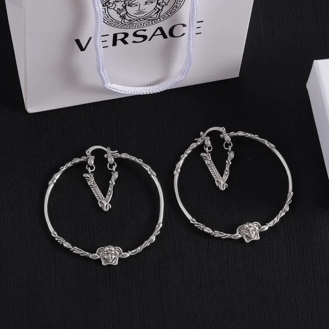 Versace Medusa & V Hoop Prata Dourado Faixa Trançada de Cordo Brincos Pendentes 13