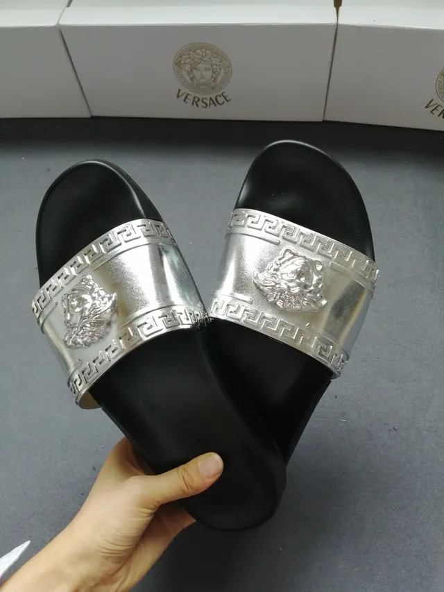 Versace Odissea Medusa Silver Greca Strap Slippers 2