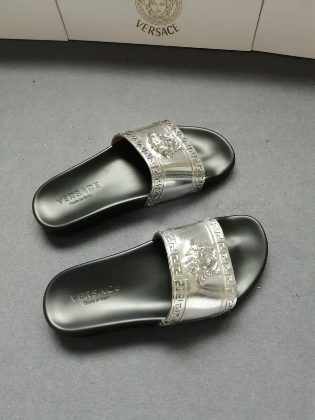 Versace Odissea Medusa Silver Greca Strap Slippers 3