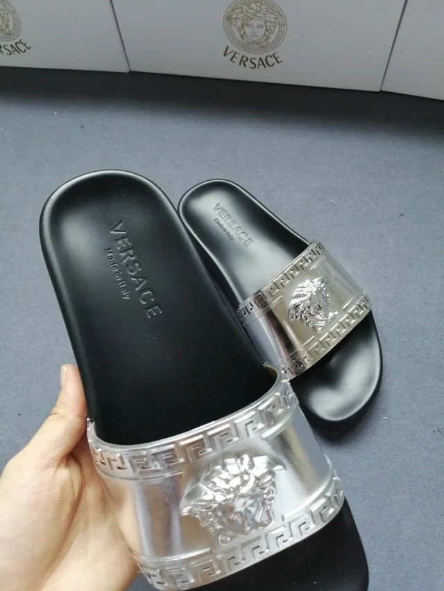 Versace Odissea Medusa Silver Greca Strap Slippers 4