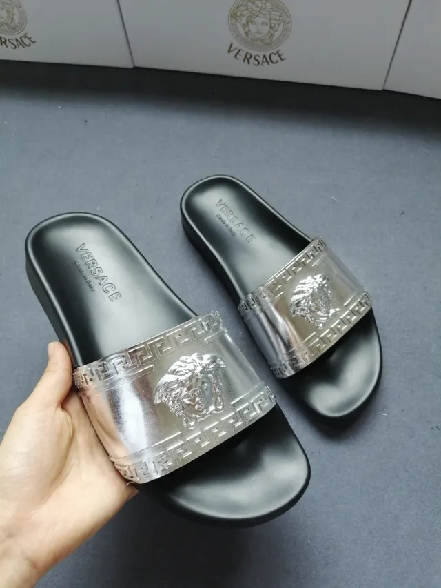 Versace Odissea Medusa Silver Greca Strap Slippers 5