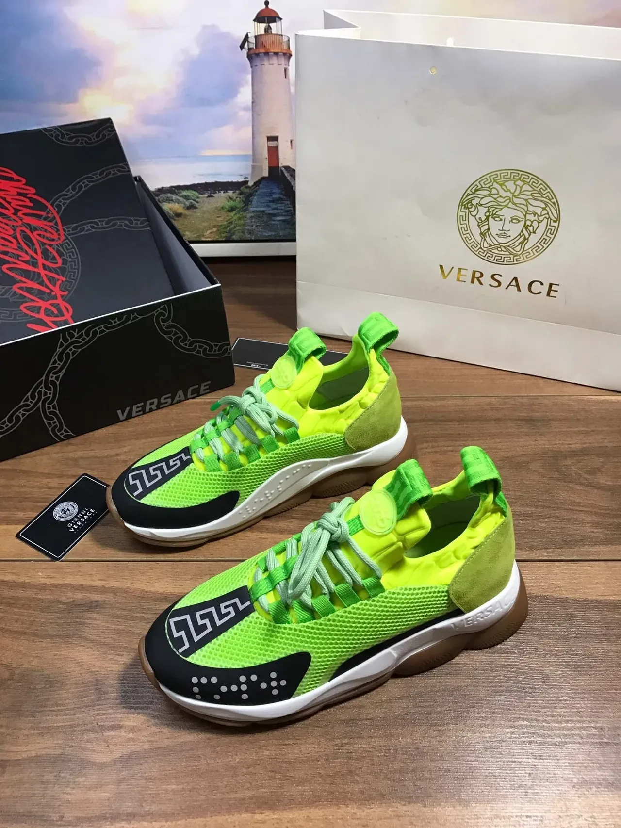 Versace Odissea Neon Green Black Lifestyle Sneakers 7