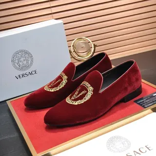 Versace Odissea Velours Rouge Or Brodé Mocassins