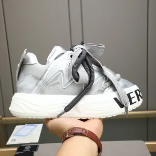 Versace Plata Blanco Metálico Superior Plataforma Chunky Lifestyle Sneakers