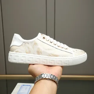 Versace White Beige Jacquard Floral Upper Greek Key Sole Lifestyle Sneakers