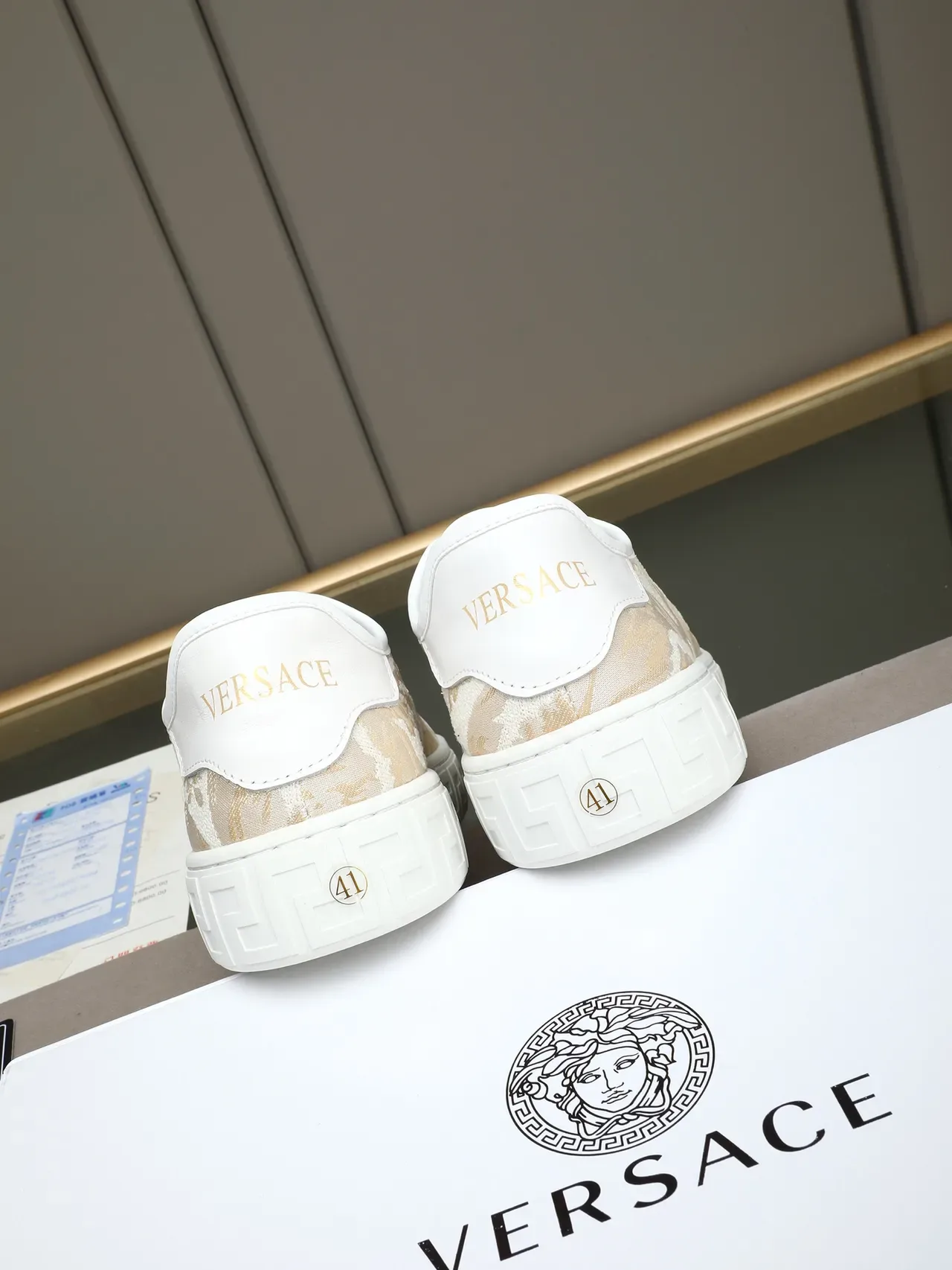 Versace White Beige Jacquard Floral Upper Greek Key Sole Lifestyle Sneakers 3