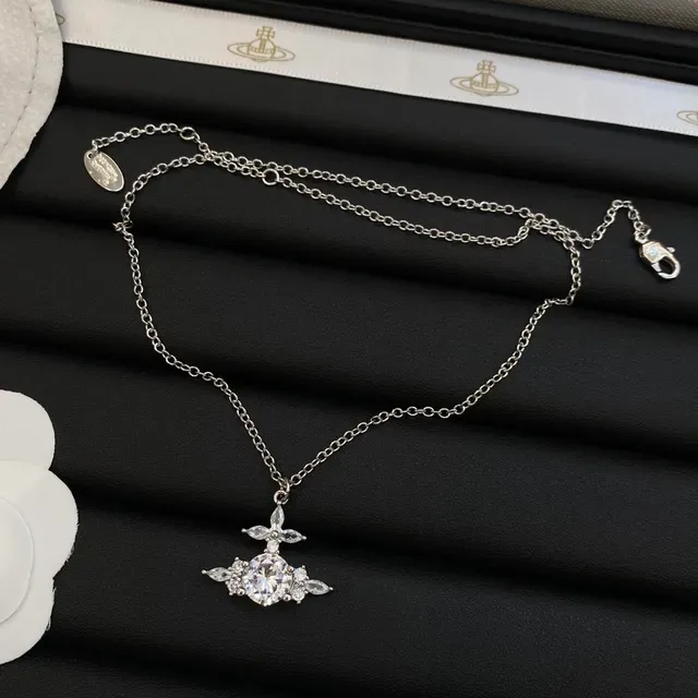 Vivienne Westwood Classic Orb Silver Transparent Motif Crystal-Encrusted Necklace 5